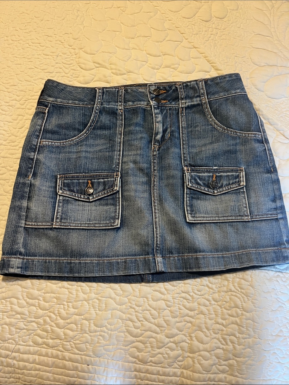 Old Navy Blue Denim Mini Skirt with Front Flap Pockets